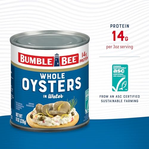 Image of Bumble Bee Premium Select Whole Canned Oysters, 8 oz Can - Ready to Eat - 14g Protein per Serving - Gluten Free (Pack of 3)