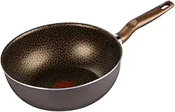 Frigideira Wok Rochedo Expert Chocolate 24cm, com Antiaderente Resist 5X, reforçado com Partículas Minerais, Alumínio de Alta Espessura, Base Limpa Fácil e Thermo-Sinal