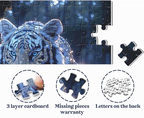 Puzzles para adultos PPuzzling 1000 piezas, Escena de bosque azul brillante, Rompecabezas de animales de fantasía Tigre blanco miniatura 5