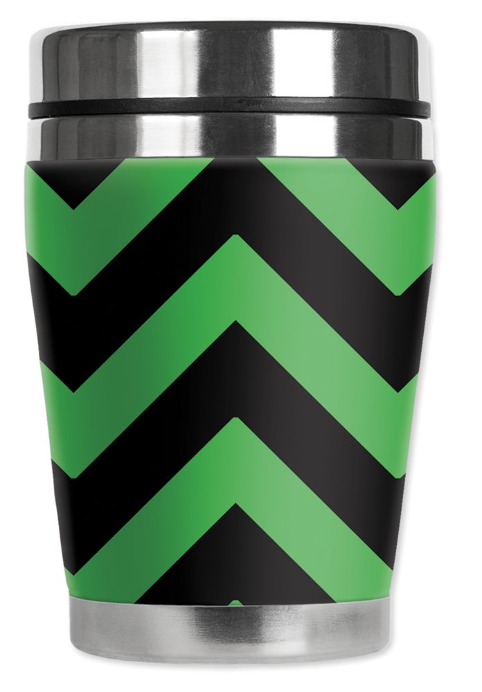 Mugzie Chevron Mini - Taza de viaje con cubierta aislante para traje de neopreno, 12 onzas, negro/verde