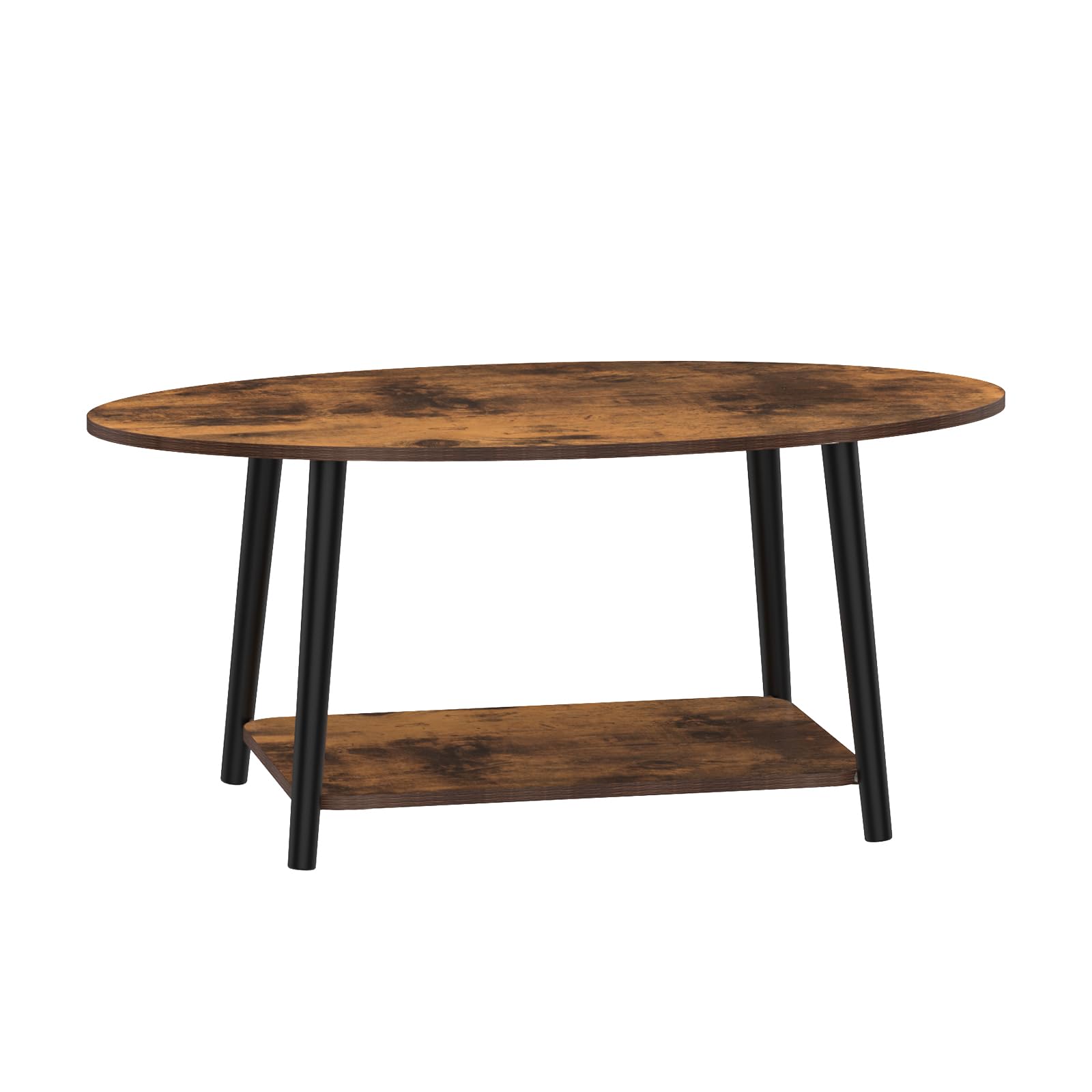 HUOLE Mesa de té de madera, mesa de centro ovalada con estante, muebles de salón, diseño aglomerado, madera de haya, 100 x 53 x 45 cm, madera quemada