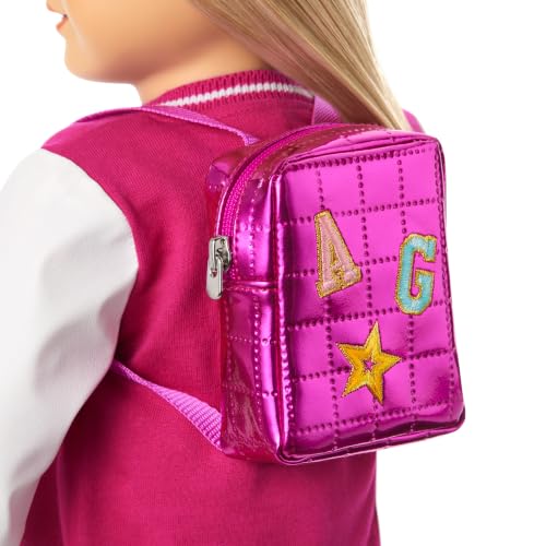 Image of American Girl Truly Me 18-inch Doll #100 with Dark-Blue Eyes, Straight Layered Blonde Hair, Light-to-Medium Skin + AG Star Squad Mini Backpack & Accessories, for Ages 6+ Bundle
