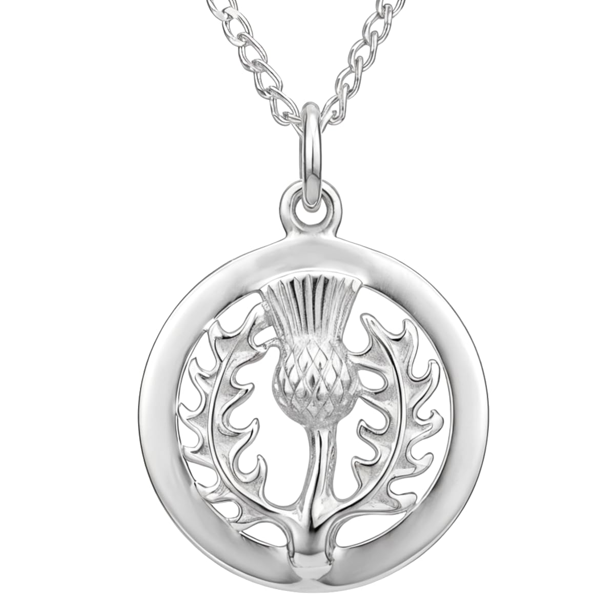 Alexander Castle 925er Sterlingsilber Halskette mit schottischer Distel 18 mm x 18 mm Anhänger mit 18-Zoll-Silberkette und Schmuck-Geschenkbox – Schottische Geschenke für Frauen