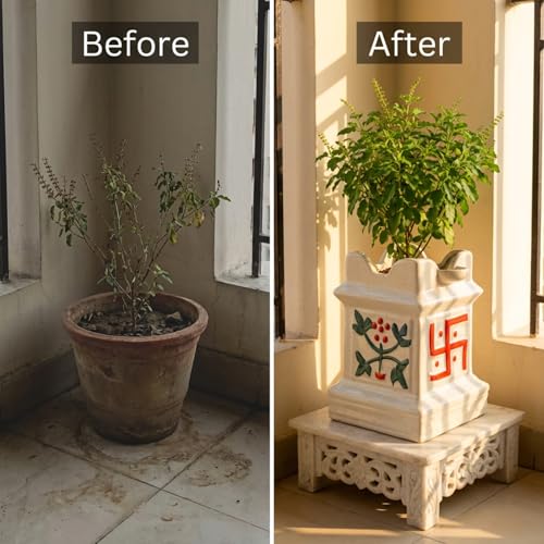 Image of ecofynd 12 inches Tulsi Ceramic Plant Pots, Flower Pot with Drainage Hole, Decorative Modern Indoor Planters, Home Garden Decor for Living Room Bedroom Interior (Ivory,CPOT040)
