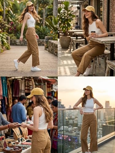 Image of GRECIILOOKS Cargo Pants For Woman | Trousers For Womans |High Waist Cotton Trouser for Women - Flared Parachute Pants with Side Pockets |Womens Cargo Pant | Elegant for College & Events (Available in Plus Size)