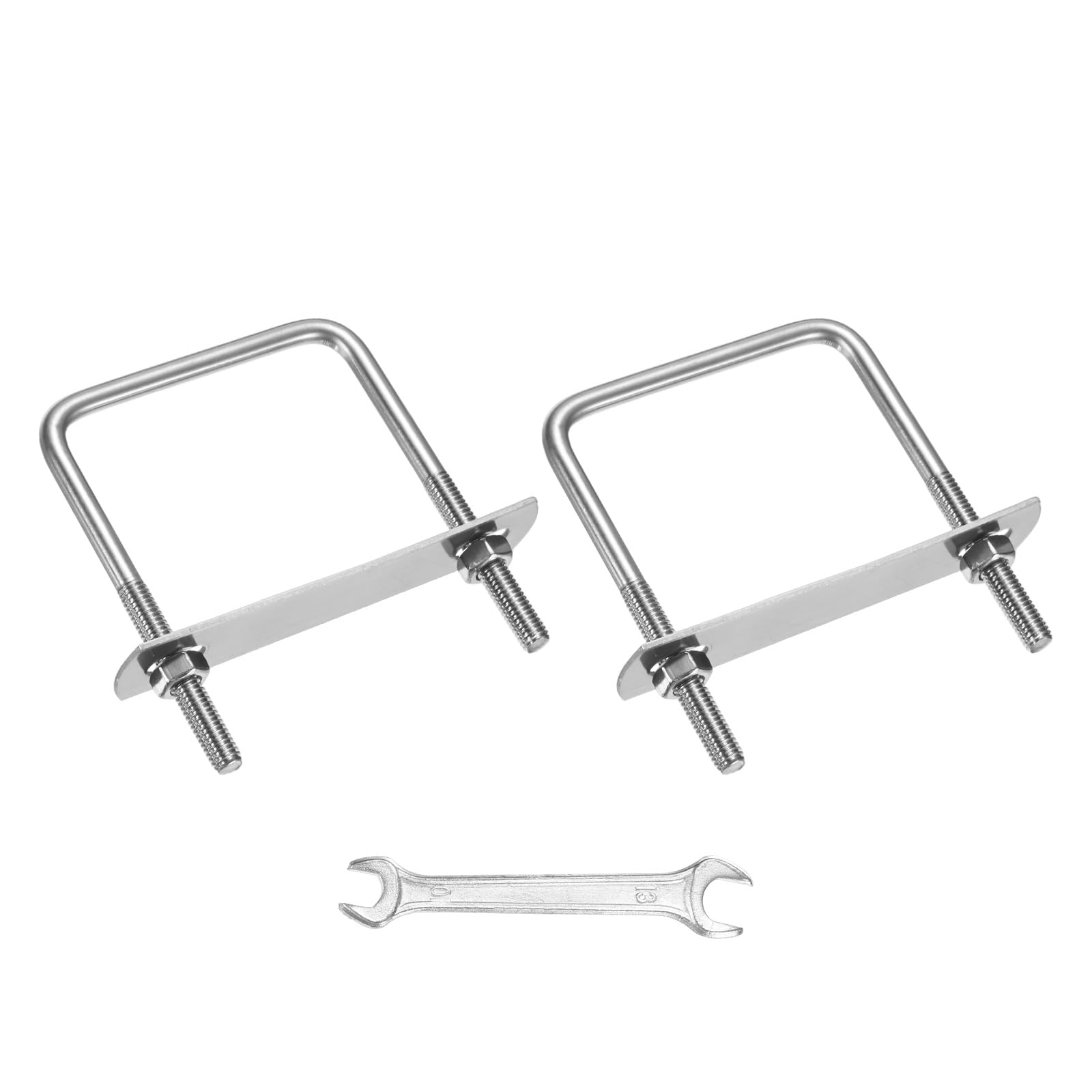 M METERXITY Square U-Bolts Kit (M6x60x80mm, Silver) 2Set Square U Shaped Bolts 304 Stainless Steel with Frame Plates & Nuts & Washers & Wrench, Apply to Ski/Board/Sailboat/Trailer