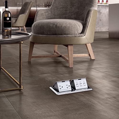 Kyhshj Dual Pop-Up Floor Electrical Outlet Box Kit，20 Amp Stainless Steel Tr Tamper-Resistant Duplex Receptacle Outlet，3-Port Rj45 Datacom Receptacle，Waterproof Gasket With Ip44 Waterproof Rating, Corrosive Resistant Hardware，Etl Listed, Silver #TOP6