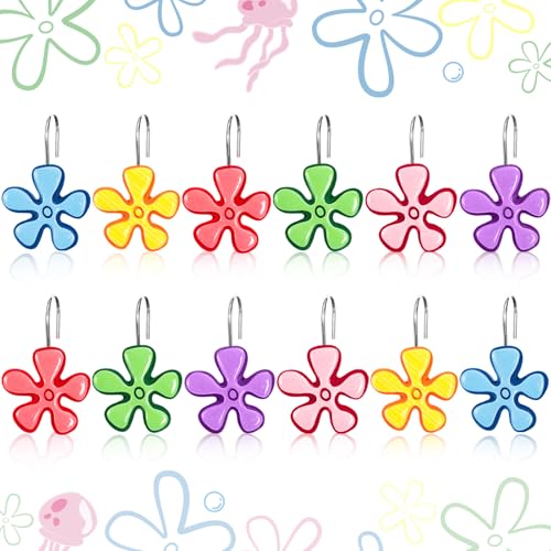 12 Pcs Cartoon Sponge Shower Curtain Hooks Decorative Bubble Shower Rod Rings Under The Sea Resin Curtain Hanger Hooks for Bedroom Bathroom Fashion Home Decor