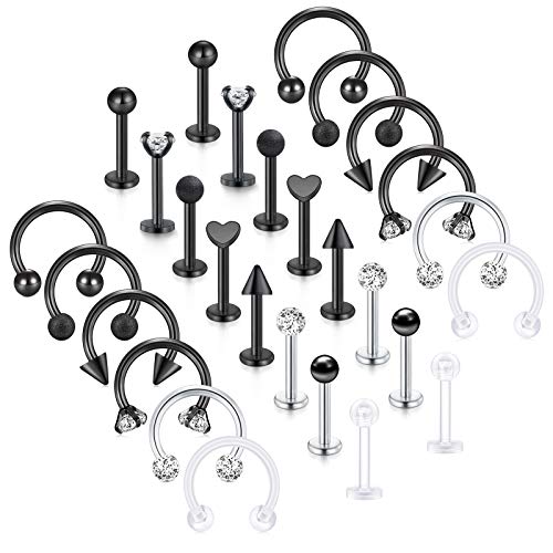 Piercing Labret Anneaux Piercing Lèvre 16G Acier Chirurgical Piercing Cartilage Septum Helix Tragus Bijoux de Piercing pour Femme Homme Noir Cover