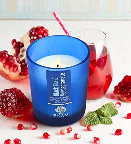 Image of EKAM Black Tea & Pomegranate Votive Soy Wax Scented Candle, 40 Grams, 10 Hours Burn Time| Long Lasting Premium Candles | Ideal for Home Decor | Gifting & Aromatherapy (Pack of 9)