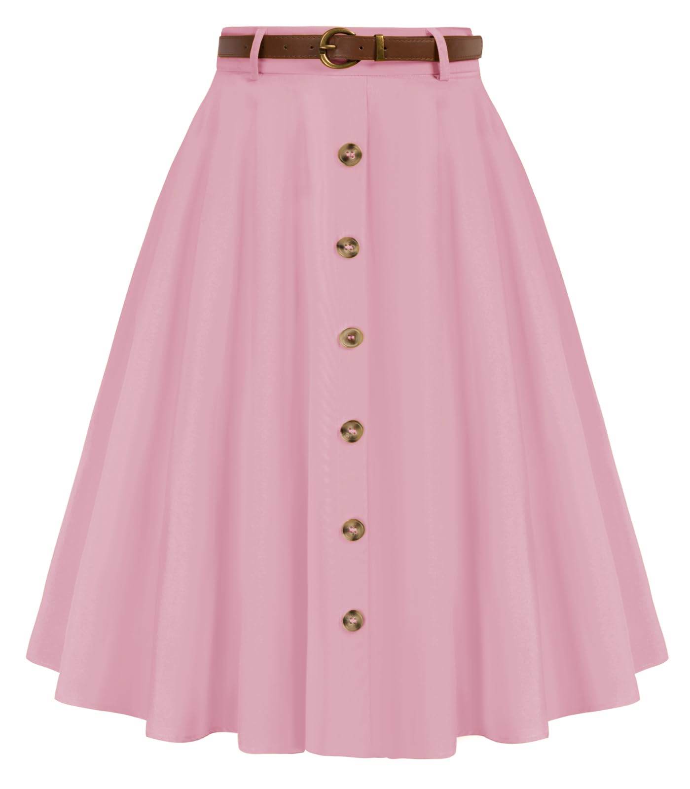Belle Poque Women's Vintage Stretch High Waist A-Line Flared Midi Skirts with Pockets & Belts