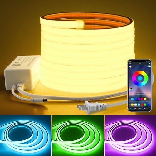 16.4FT 110V RGB COB LED Strip Light with Remote Smart Waterproof Outdoor RGB COB Neon Rope Light...