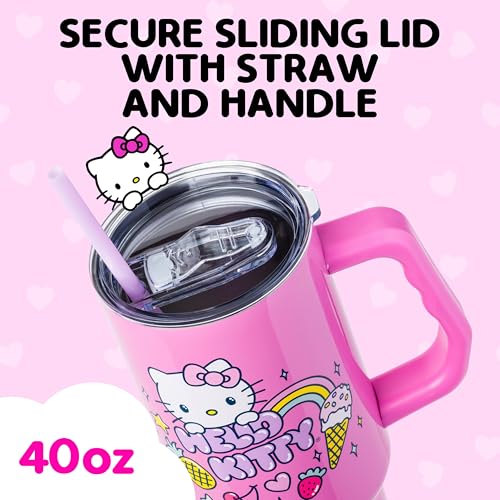 Image of Silver Buffalo Sanrio Hello Kitty Summer Double Walled Stainless Steel Tumbler with Handle, Fits in Standard Cup Holder, 40 Ounces