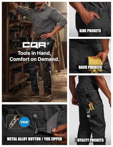 Image of CQR Men's Quick Dry Work Pants, Water Resistant Outdoor Tactical Pants, Lightweight Stretch Cargo Hiking Pants
