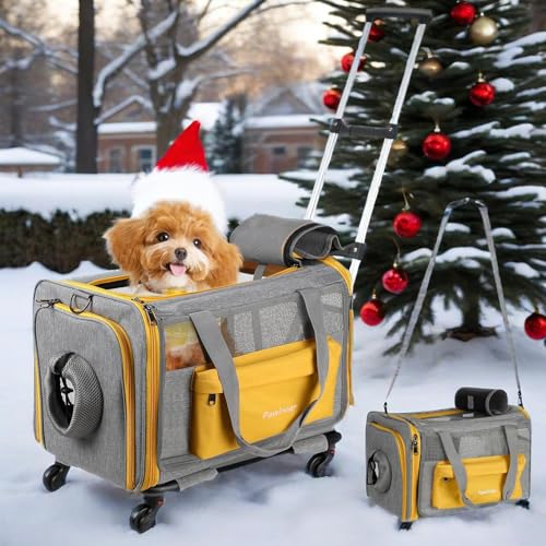 Pawinner Transportín para Mascotas, Transportín para Perro Gato 45x33x33cm, Ruedas Extraíbles Carga de 9kg, Portador de Viaje con Correa de Hombro Ajustable, para Mascotas Pequeñas y Medianas