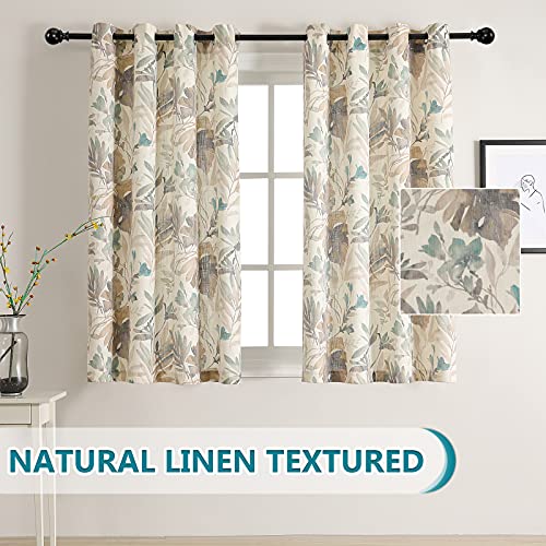 Image of MYSKY HOME Floral Curtains Linen Style Curtains 63 Inch Length Semi Sheer Curtains Light Filtering Curtains for Living Room Bedroom Floral Printing Window Treatment Grommet 2 Panels,Brown and Natural