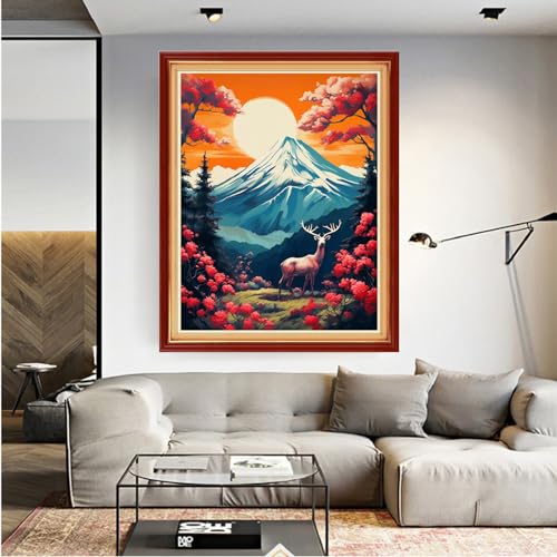 Image of Dooxvey Cross Stitch Kit for Adult Beginners - Full Range of Stamped Kits - 11CT Cross Stitch Patterns - Snow Mountain Sunrise - 16x20 inch