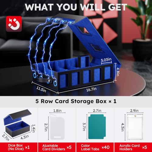 Image of Trading Card Storage Box, 4300+ MTG Deck Box with Magnetic Lid | Handle design with Commander and Toploader displays, dice box, dividers and labels for TCG, MTG, Yu-Gi-Oh! and sports cards