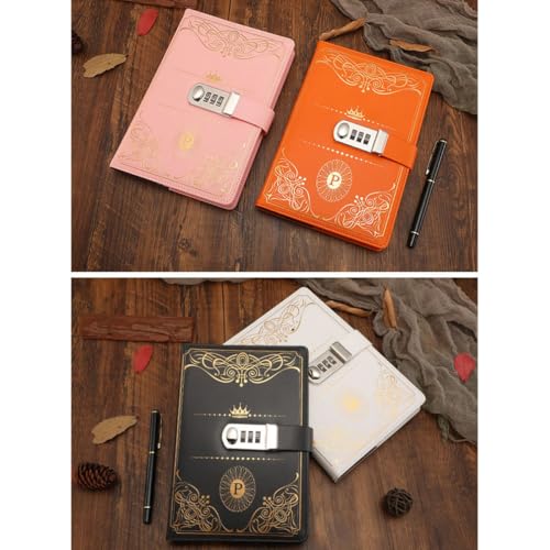 Yardwe Cuaderno Vintage con Código de Bloqueo, Cubierta de Pu Naranja, Tamaño Portátil para Viaje y Diario Personal, Bloc de Notas Seguro y Práctico para Oficina y Escuela