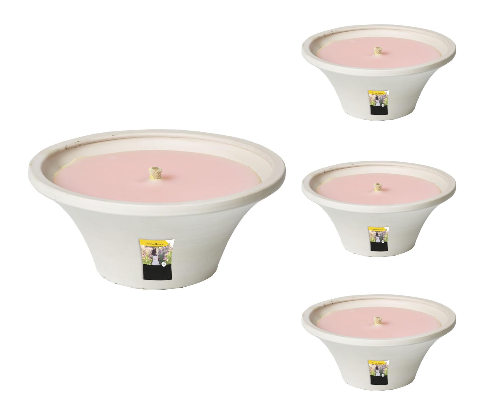 Flammschalen Hawaii Blüte & Citronella für draußen 4 Stück - Outdoor-Kerzen Terracotta - Für deinen Garten - Feuerschalen im 4er Set - 9h Brenndauer – 18x18x7,5 cm