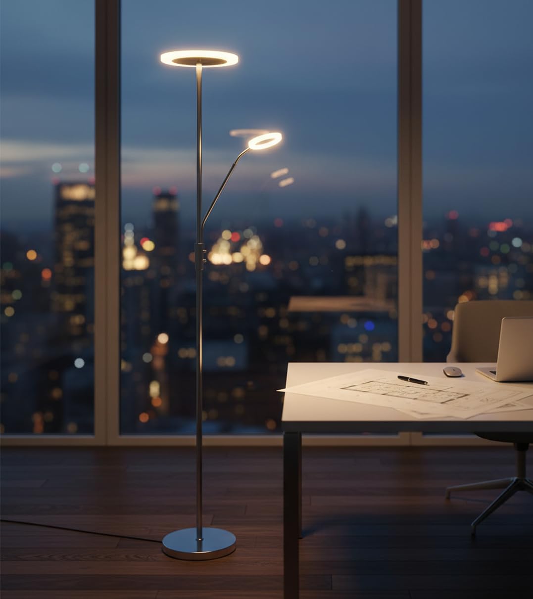 BEL AIR HOME - Lámpara de Pie de Salón Led 26W+6W con Dimmer, BAYANI 3000K 4000K 6500K, Diseño Moderno en Metal, Protección Ocular y Altura de 179cm (PLATA)