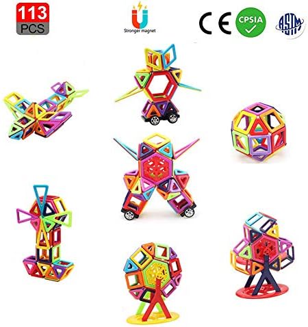 letsgood Magnetic Tiles Building Blocks Set - 113 PCS Preschool STEM Early Educational Construction Toys for Kids Boys Girls