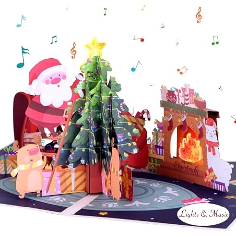 Ecloverlife Christmas Cards, Pop Up Christmas Cards with Music & Lights, Blowable Christmas Cards with Envelopes for Boys, Girls, Men, Women Cover