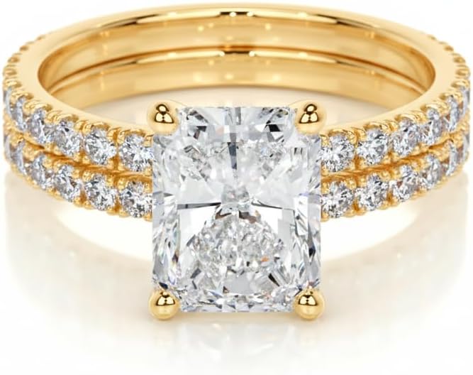 925 Sterling Silver/10K/14K/18K Real Gold 1.51 carat(ctw) Emerald-Cut Lab-Grown Diamond/Moissanite Personalized Wedding Engagement Ring Set Wedding Ring Set Customized for Women