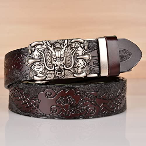 Men Western Dragon Embossed Ratchet Belt - Dragon Head Silver Auto Buckle For Jeans4