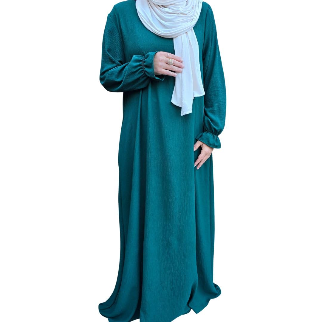 Yaqeen Jazz Abaya side pockets Muslimah Maxi dress Islamic Prayer Dress Ideal Casual/Mosque/Madrassa/Ramadan/Eid/Hajj/Umrah (Emerald Green)
