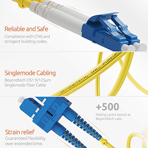 Image of LC to SC Fiber Patch Cable Single Mode Duplex - 2m (6.56ft) - 9 /125um OS1 LSZH (5 Pack) - Beyondtech PureOptics Cable Series