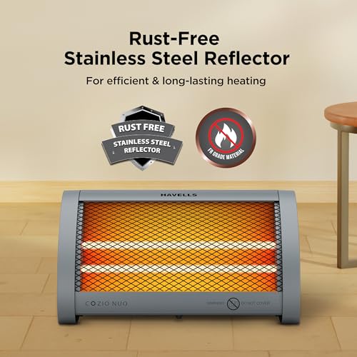 Image of Havells Cozio Nuo Room Heater| Dual Heat Setting 400 /800 Watt| Dual Quartz Heating Rods| Silent Operation| Tip Over Protection| Fire Retardant Material| Anti Rust Reflector| 2 Year Warranty(Grey)