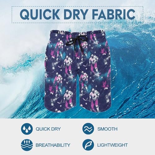 Hawaiian Shorts for Men - Comfy Pink Hockey Player Print Mens Swim Trunks Bathing Suits with Mesh Lining4