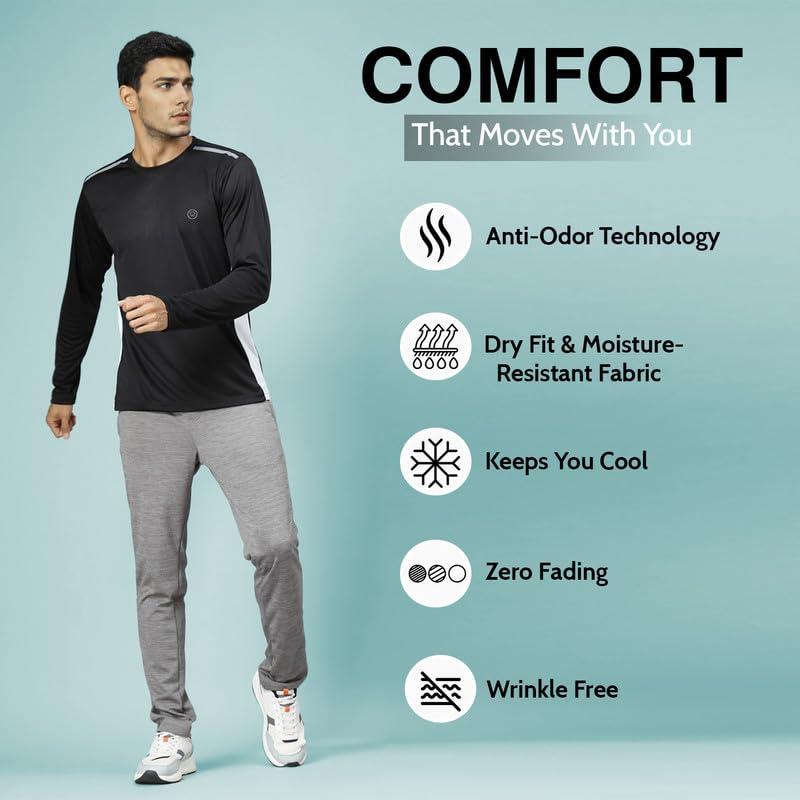 Image of CHKOKKO Gym T Shirts for Men Workout Solid Quick Dry Sports Men T-Shirts Breathable Lightweight Full Sleeve Regular Fit Round Neck Running Stylish Tshirt for man
