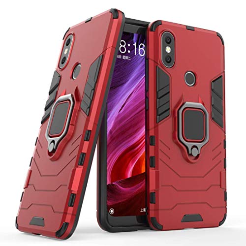 LuluMain Compatible with Xiaomi Mi A2 Case, Metal Ring Grip Kickstand Shockproof Hard Bumper (Works with Magnetic Car Mount) Dual Layer Rugged Cover for Xiaomi Mi A2, Mi 6X (Red)