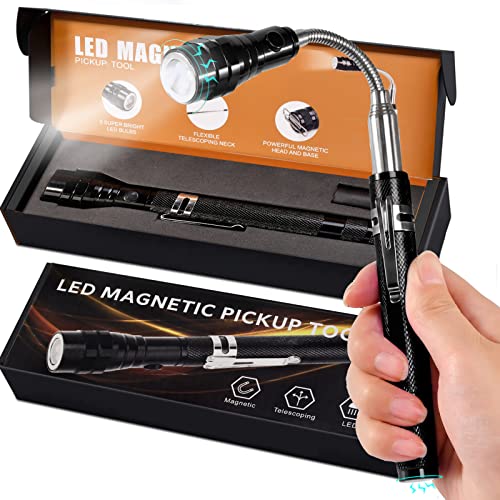 Valentines Day Gifts for Him Boyfriend Magnetic Pickup Tool with LED Telescoping Magnet Flashlight Pickup Stick Gadget Valentines Day Birthday Fathers Day Gift for Him Men Husband