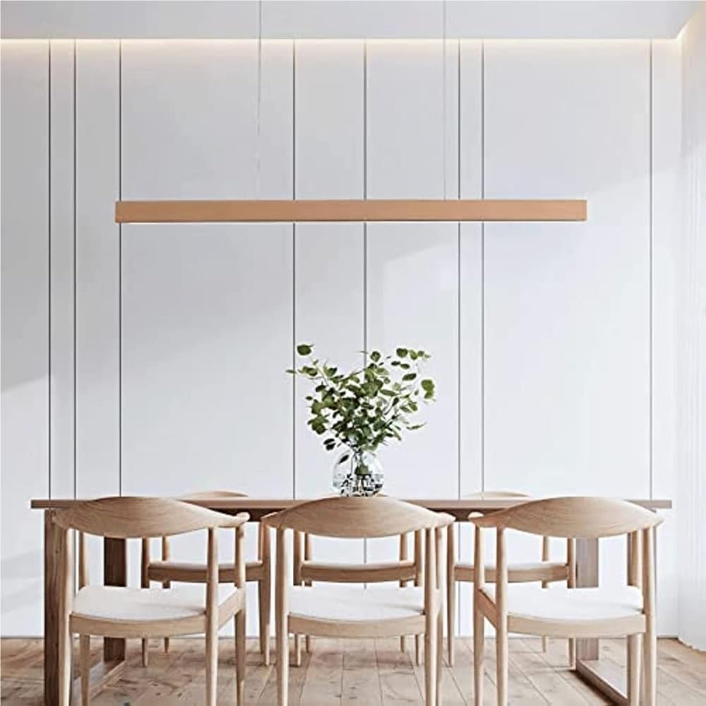 Wooden Linear Light 3-Color Led Dimmable Lighting Adjustable Hanging Light for Dining Room Kitchen Island(80Cm/31.4In)/60Cm/23.62In