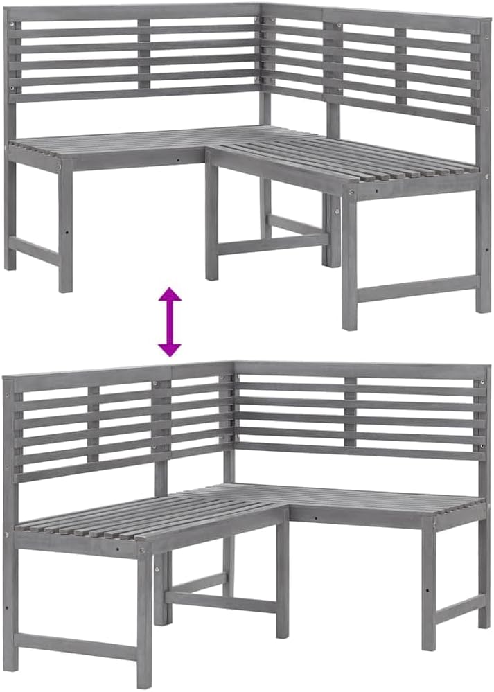 vidaXL Patio Corner Bench, Outdoor Wooden Bench for Garden Park Potting Picnic, Solid Acacia Wood, Easy Assembly, 39.4" x 55.1" x 35.8" Grey