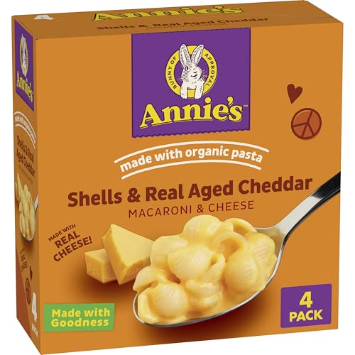 Annie's Shells and Real Aged Cheddar, Made with Organic Pasta and Real Cheese, 4 Ct, 24 oz