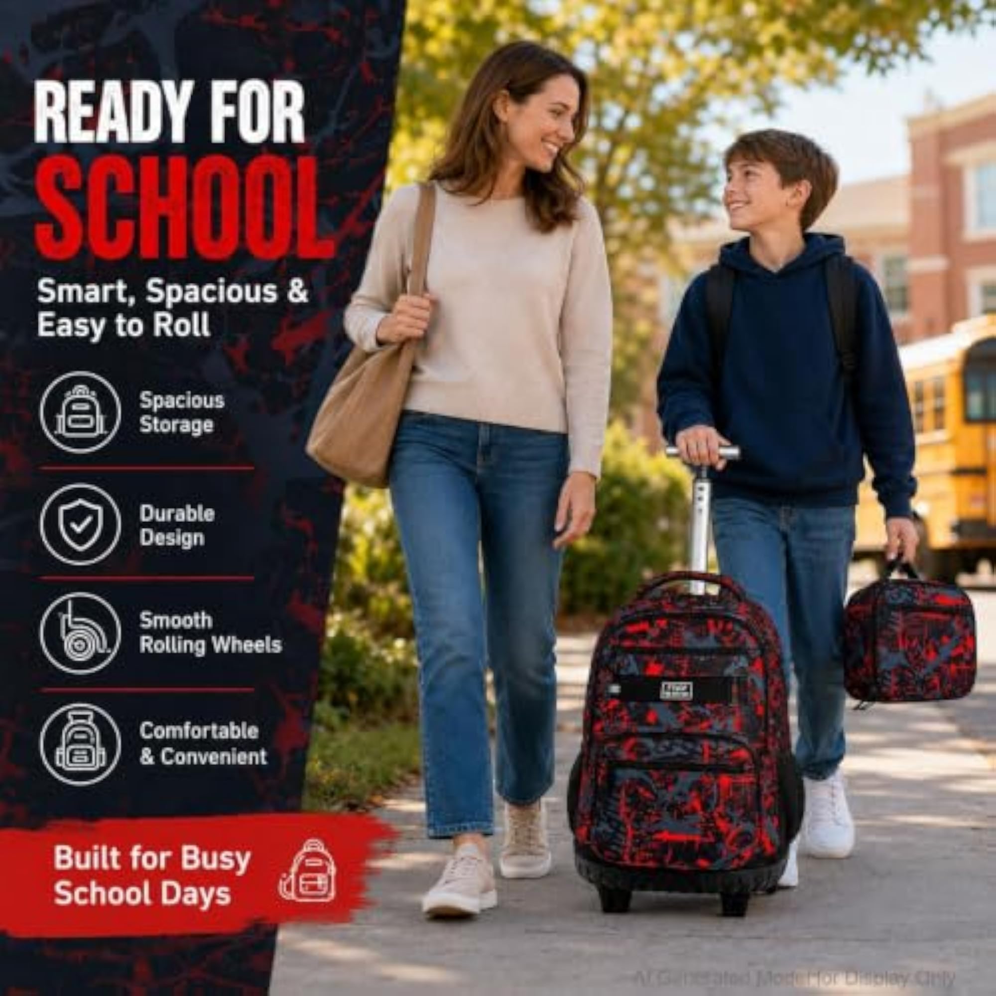 3PCS Rolling Backpack Set for Boys