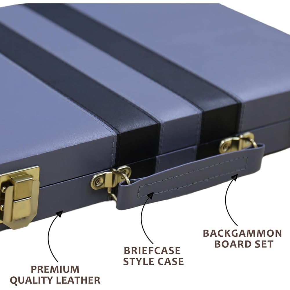 NEWFUN 18 Pouces Backgammon，Backgammon Voyage，Backgammon en Bois，Jeu de Backgammon, Jeu de Plateau avec étui en Cuir de Haute qualité et gobelet à dés, Portable et de Voyage, 45,5 cm