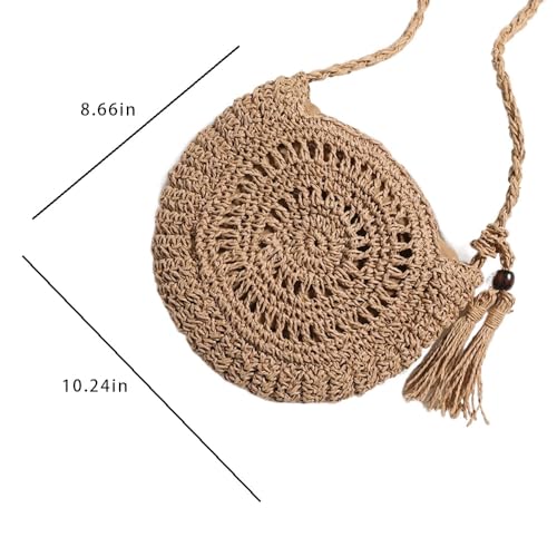 Small Straw Crossbody Bag,Handwoven Straw Shoulder Bag,Straw Crossbody Purse Woven Shoulder Bag with Tassels,Summer Bag for Women Beach2