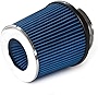 Universal 3'' Inlet Cold Air Intake Cone Performance Washable Clamp-On Dry Air Filter Blue