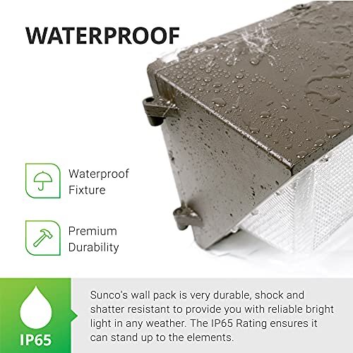 Sunco Led Wall Pack Light Outdoor 80W Commercial Grade Outside Security Warehouse Parking Lot Lighting, 5000K Daylight, 7600 Lm, 120-277V Hard Wired, Waterproof, Etl #TOP3