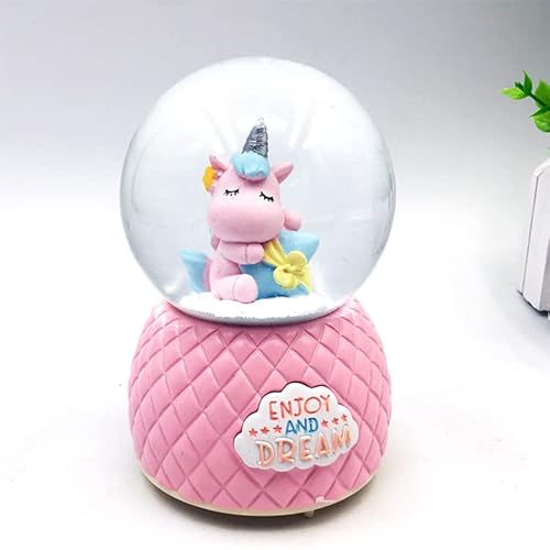 Castell Deco - Boule De Neige, Globe De Cristal, Musique et Lumière - Licorne Rose Céleste, Innovant Décoratif, Cadeau Fille, Boîte Musicale, Lumière LED de Nuit, Plus de 7 mélodies Différentes Cover