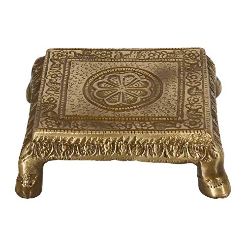 Image of eCraftIndia Brass Traditional Pooja Chowki (3.5 Inch x 3.5 Inch)