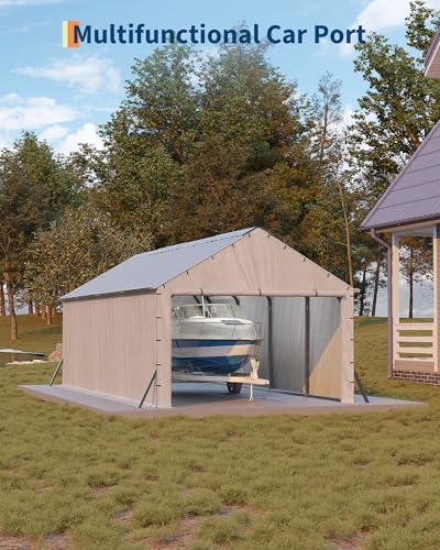 Image of GarveeLife 11'x20'x9' Vertical Roof Metal Carport, Enclosed Car Ports with Heavy Duty Steel Frame, for All-Weather, for Full-Size Pickup Trucks, Boats, and Tractors