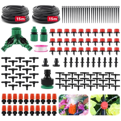 Sistema de Riego Automático,149 Piezas,15M+15M Kit Riego por Goteo,Riego por Goteo Huerto, Riego por Goteo Huerto,Adecuado para Prados, Jardines, Huertos Sistema de Riego Automático para Césped