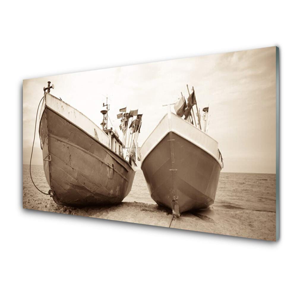 Plastique Imprimés Tableau Verre Trempé 100x50cm Tulup - Déco Murale Moderne Paysage de Bateaux