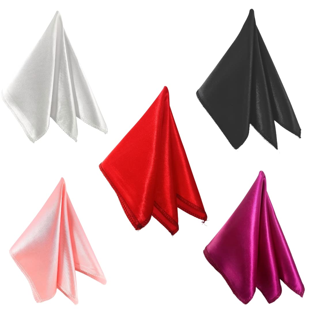 Satin Pocket Square Combo for Men, Wedding Handkerchief for Suits, Blazers & Tuxedo (Pack of 5) (White,Black,Pink,Purple & Red)-image-16